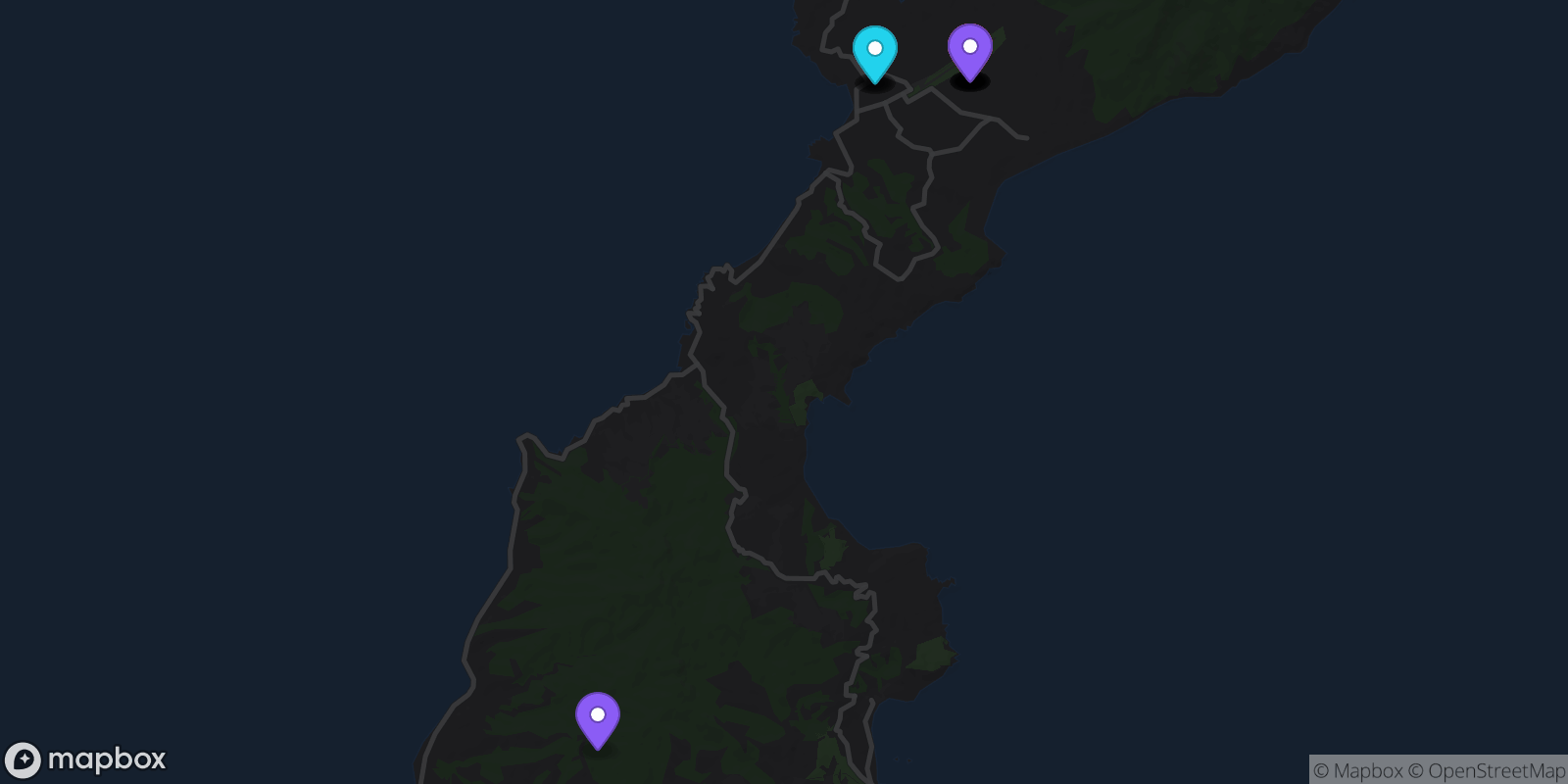 Map showing 17 locations