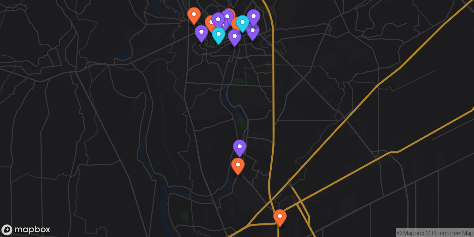 Map showing 20 locations
