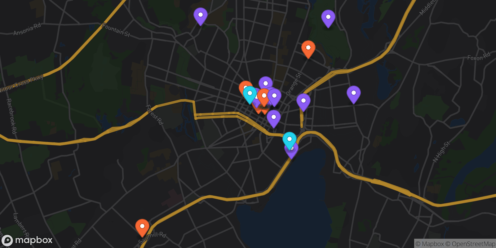 Map showing 23 locations