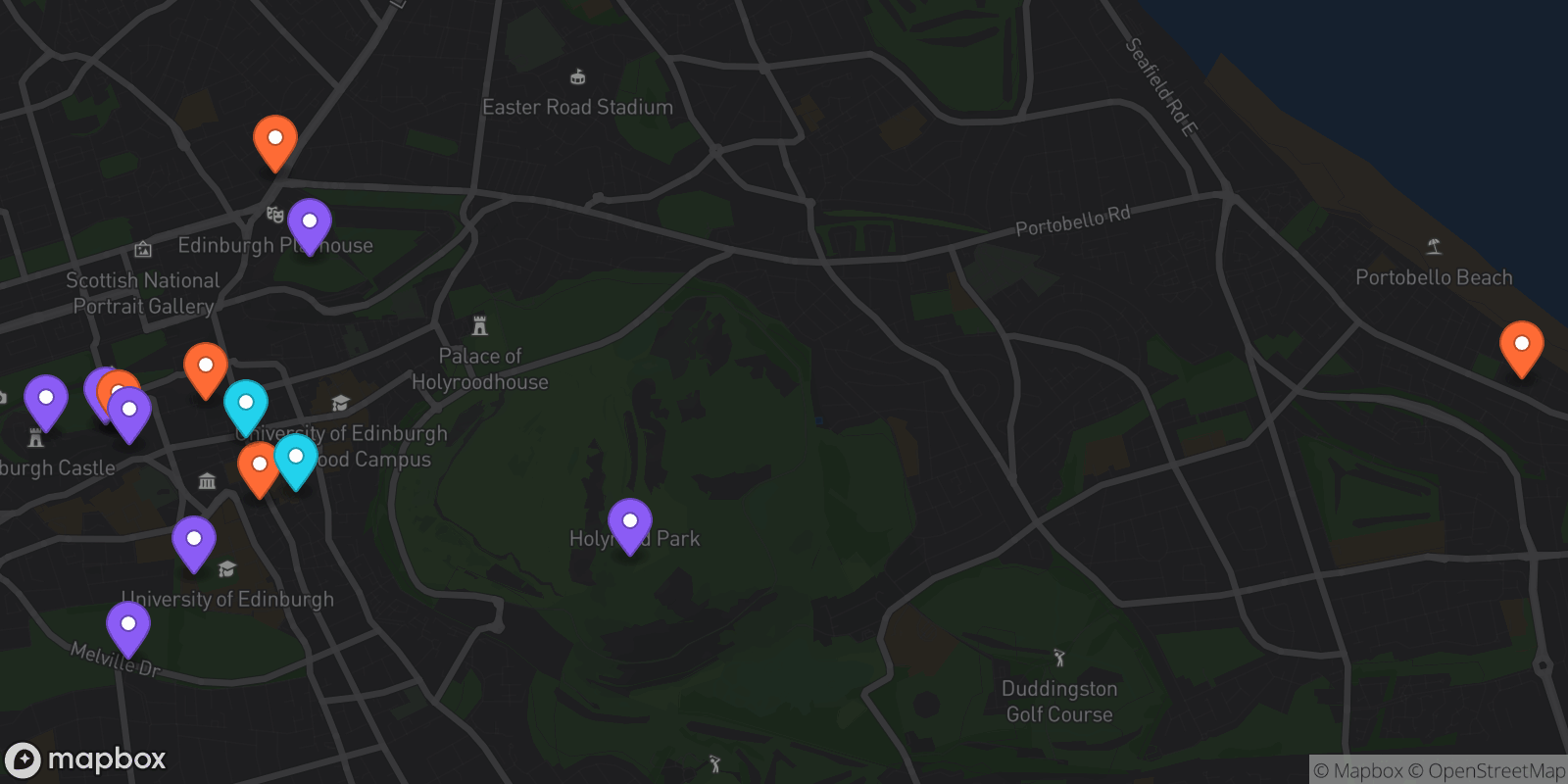 Map showing 15 locations