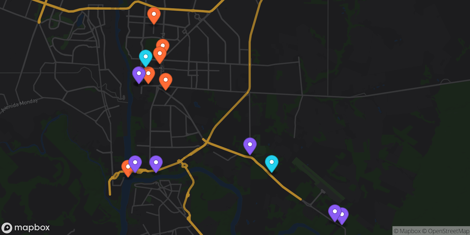 Map showing 16 locations