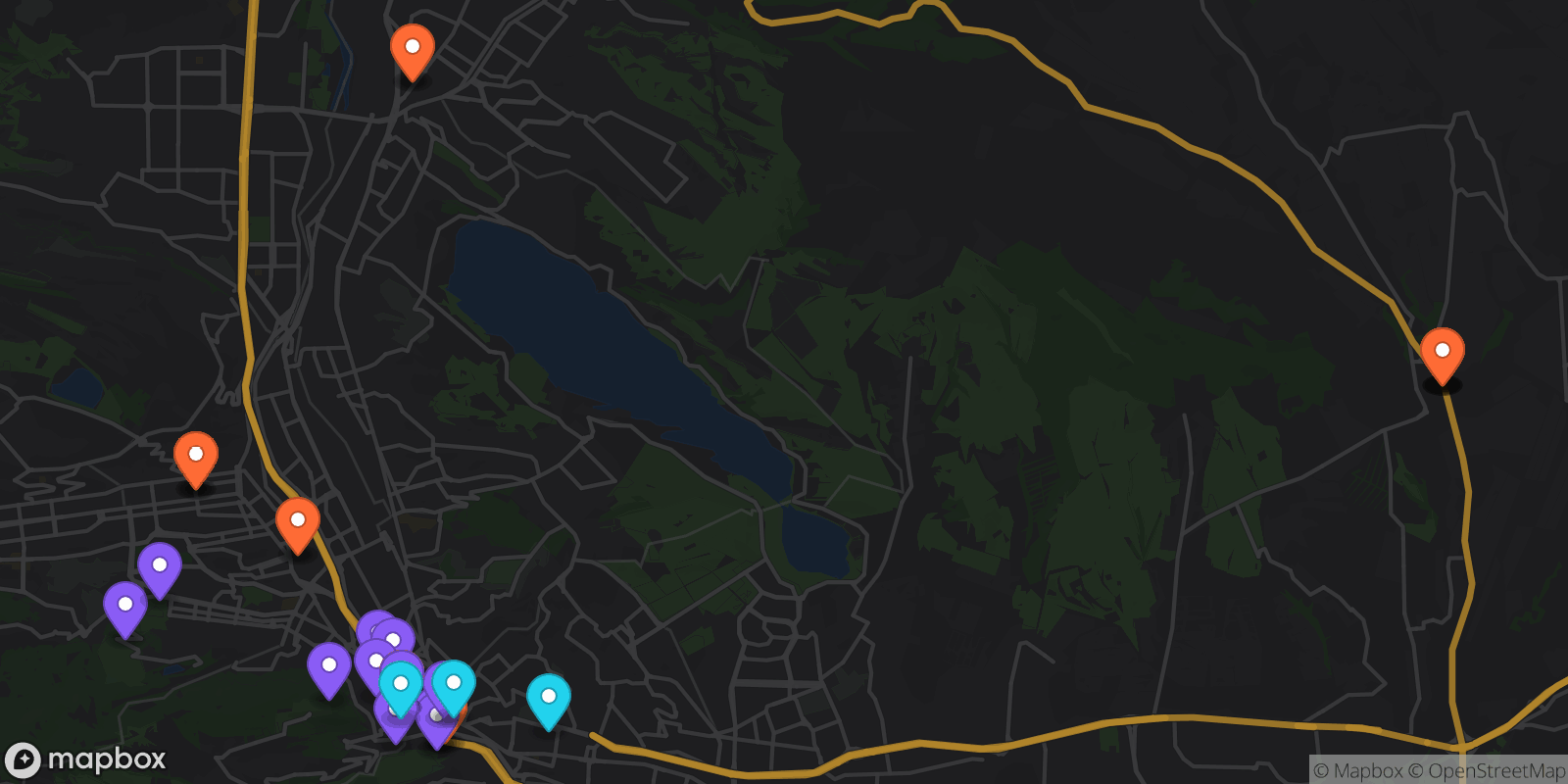Map showing 38 locations