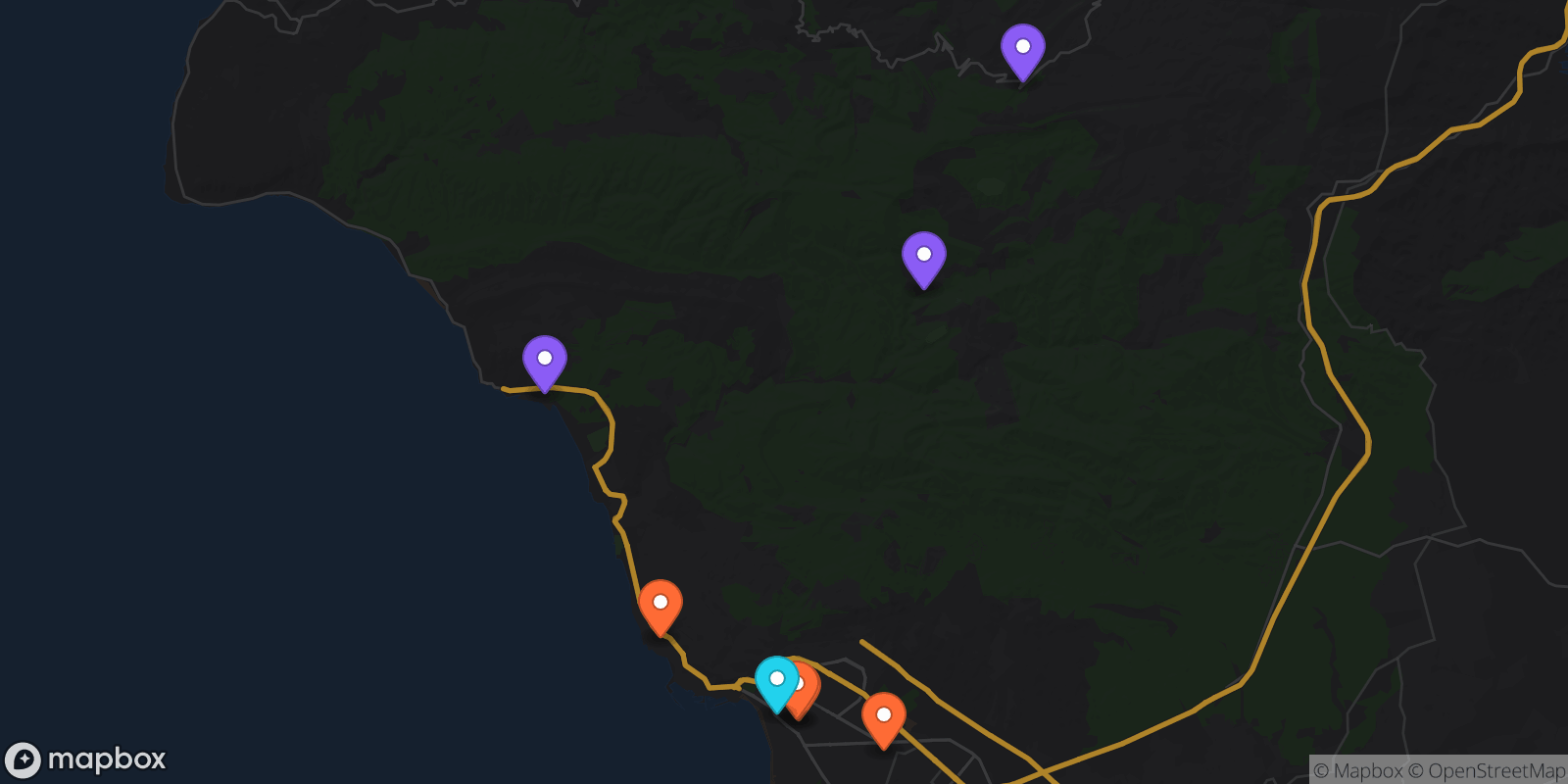 Map showing 8 locations