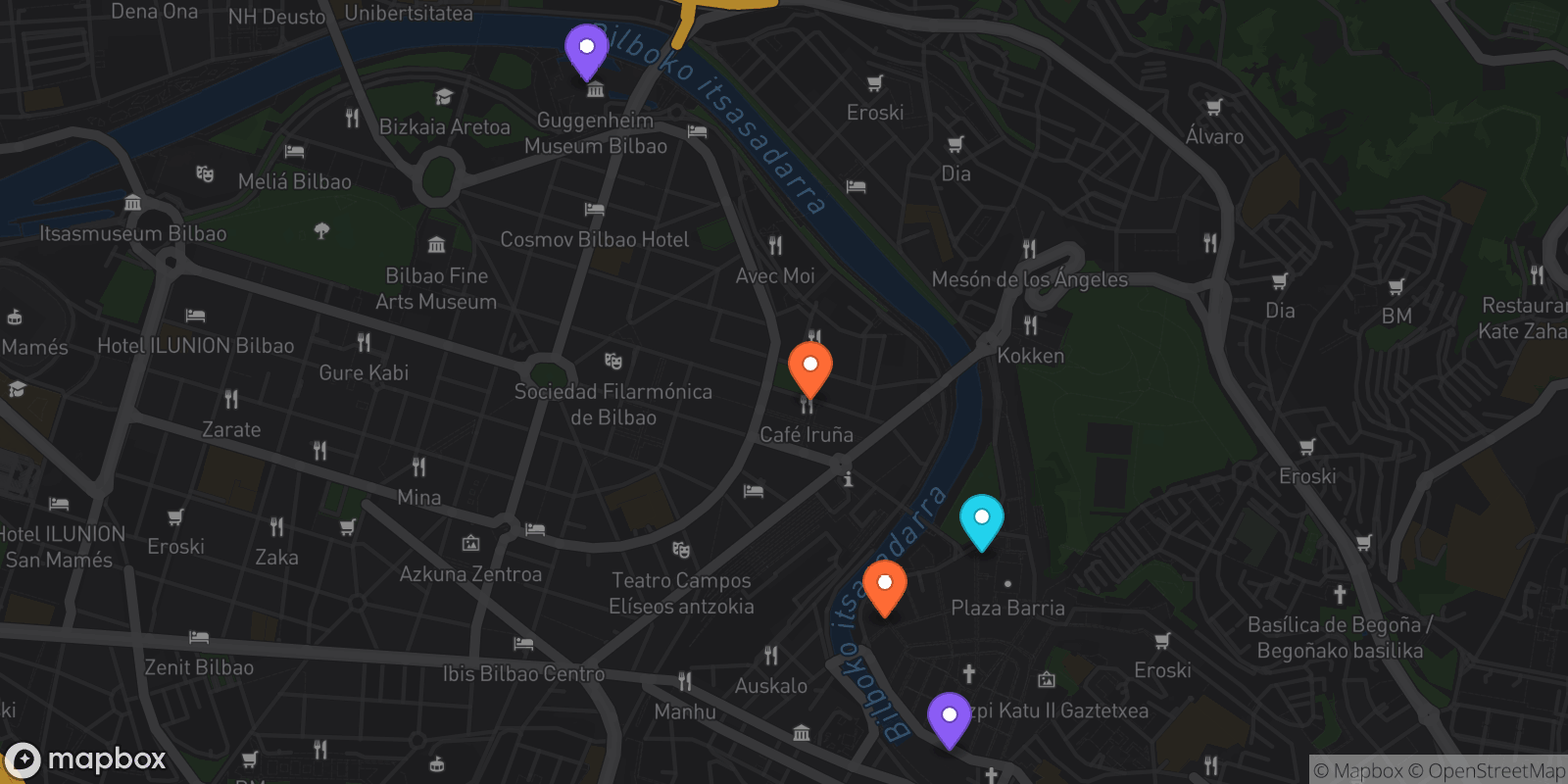 Map showing 5 locations