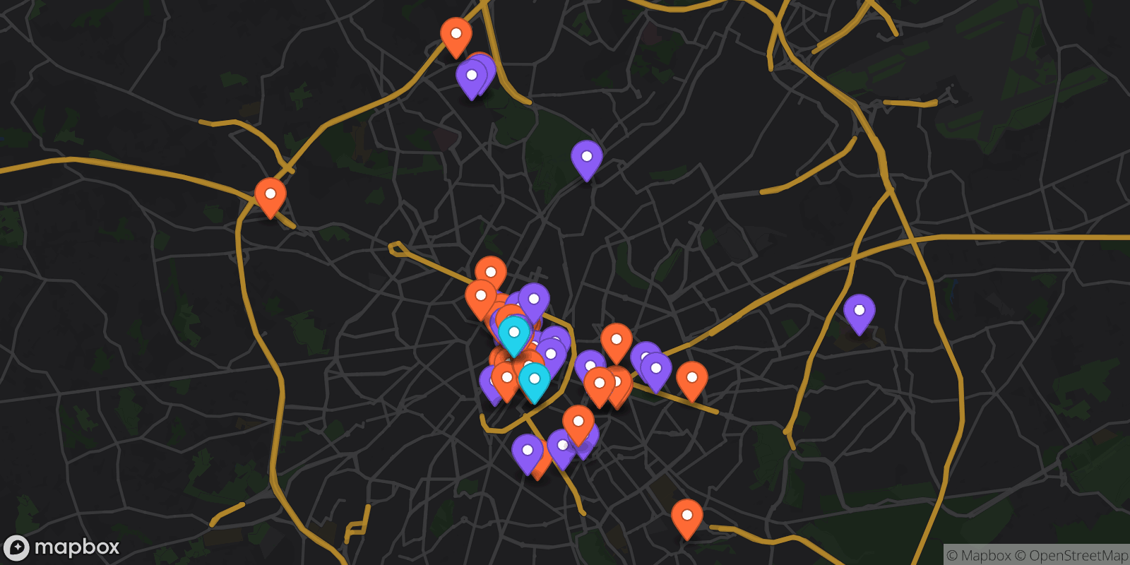 Map showing 57 locations