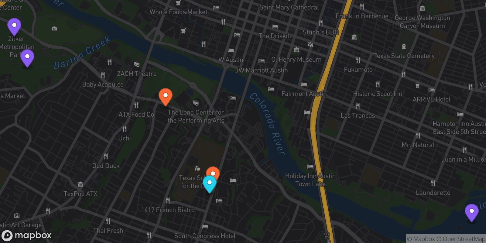 Map showing 6 locations