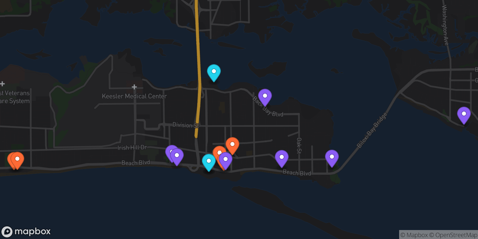 Map showing 15 locations