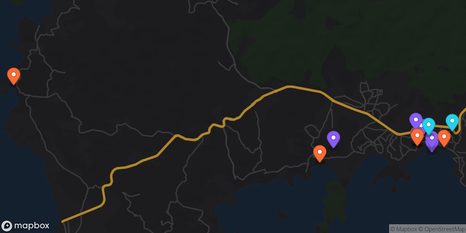 Map showing 14 locations