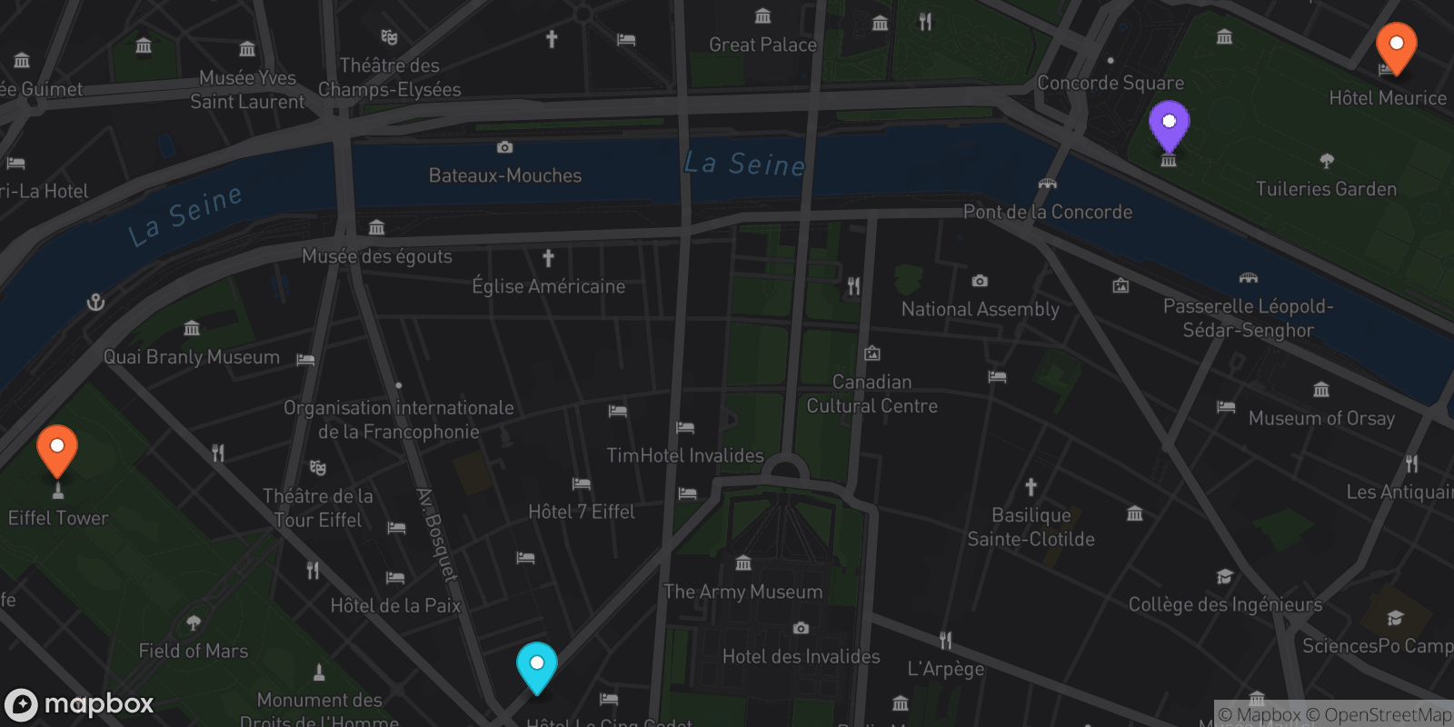Map showing 4 locations