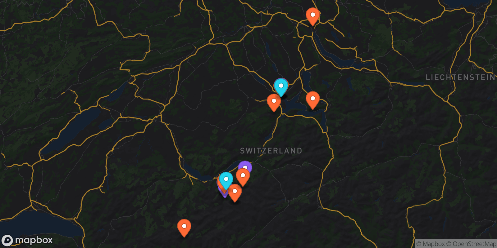 Map showing 20 locations