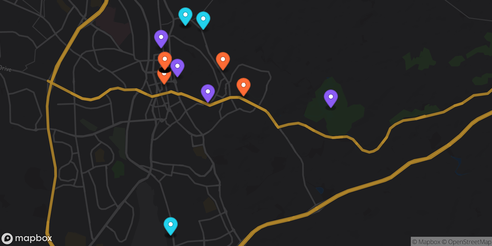 Map showing 30 locations