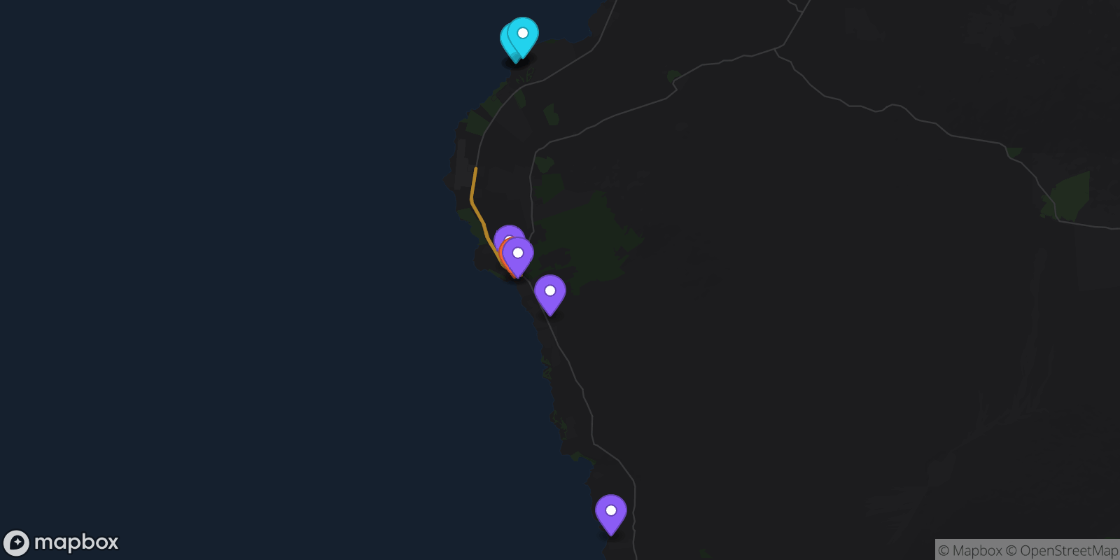 Map showing 10 locations