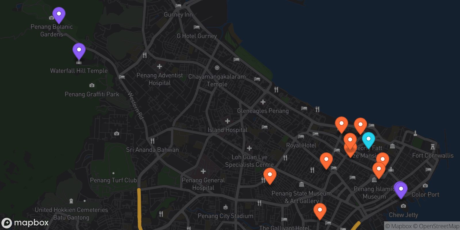 Map showing 15 locations