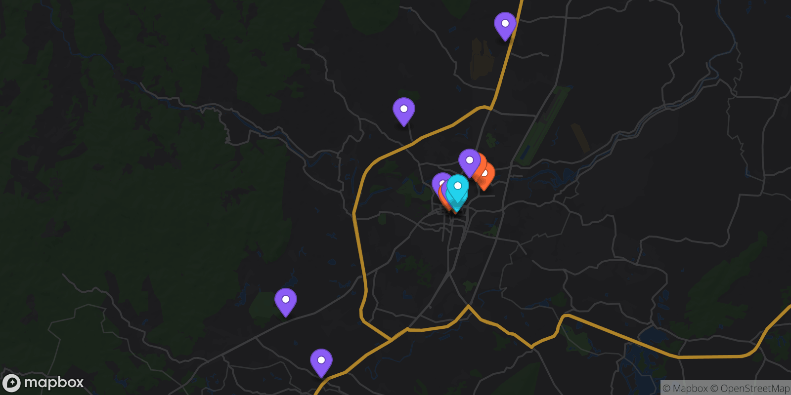 Map showing 17 locations
