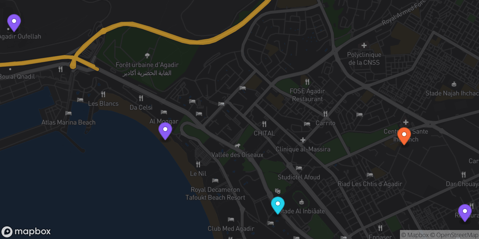 Map showing 5 locations