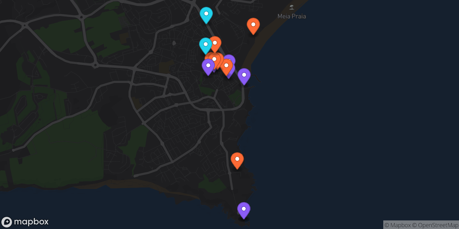 Map showing 16 locations