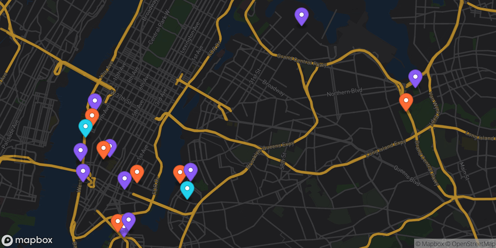 Map showing 18 locations