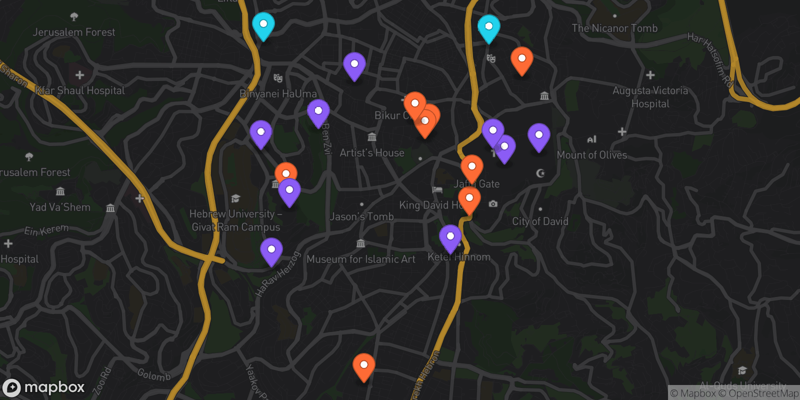 Map showing 20 locations