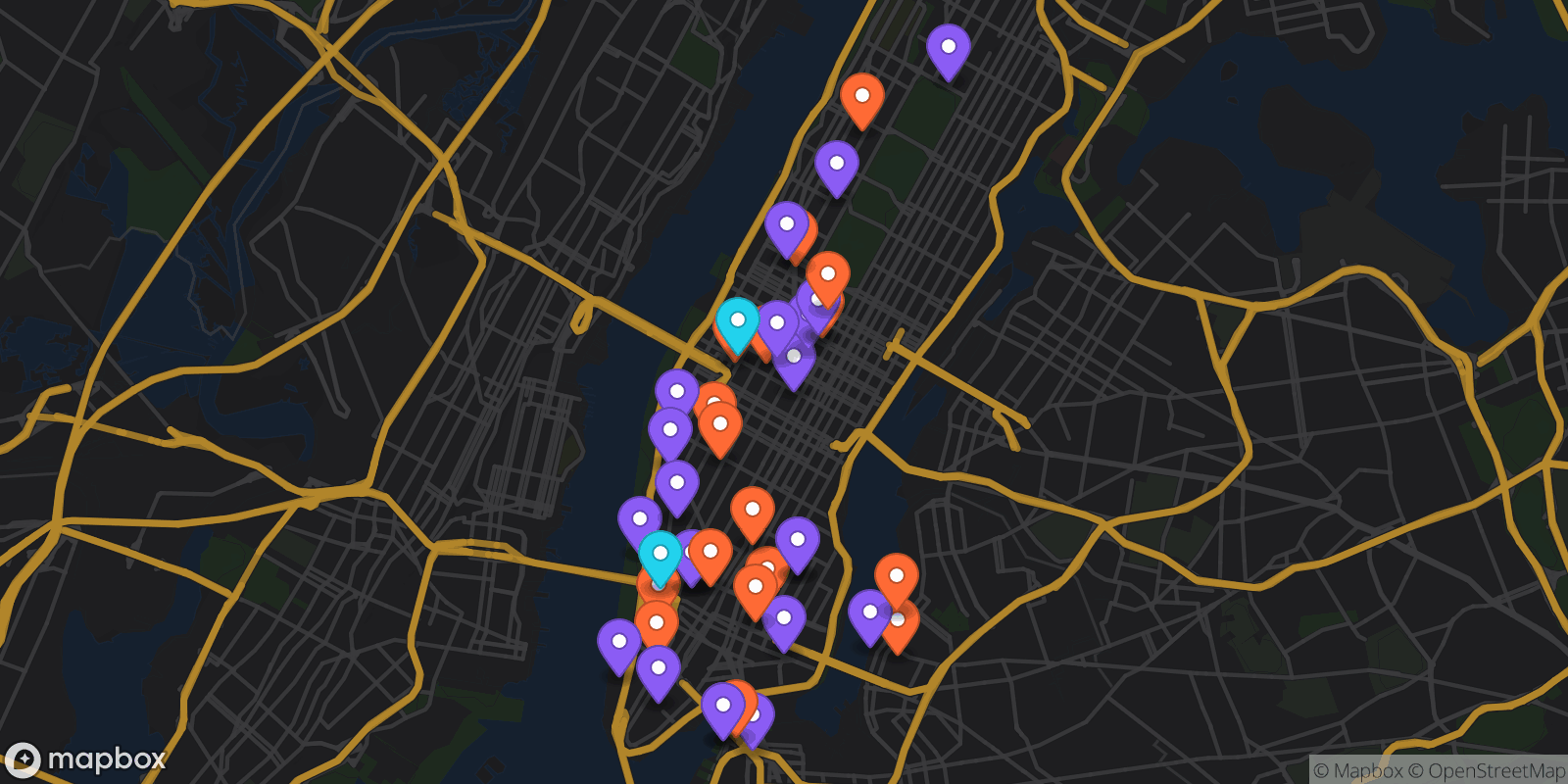 Map showing 42 locations