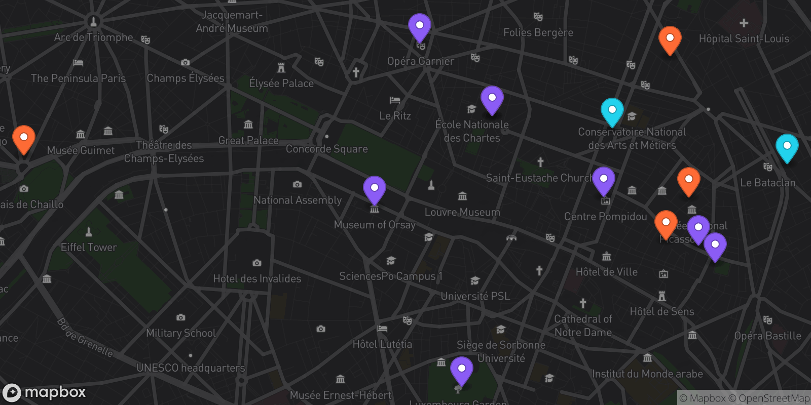 Map showing 14 locations