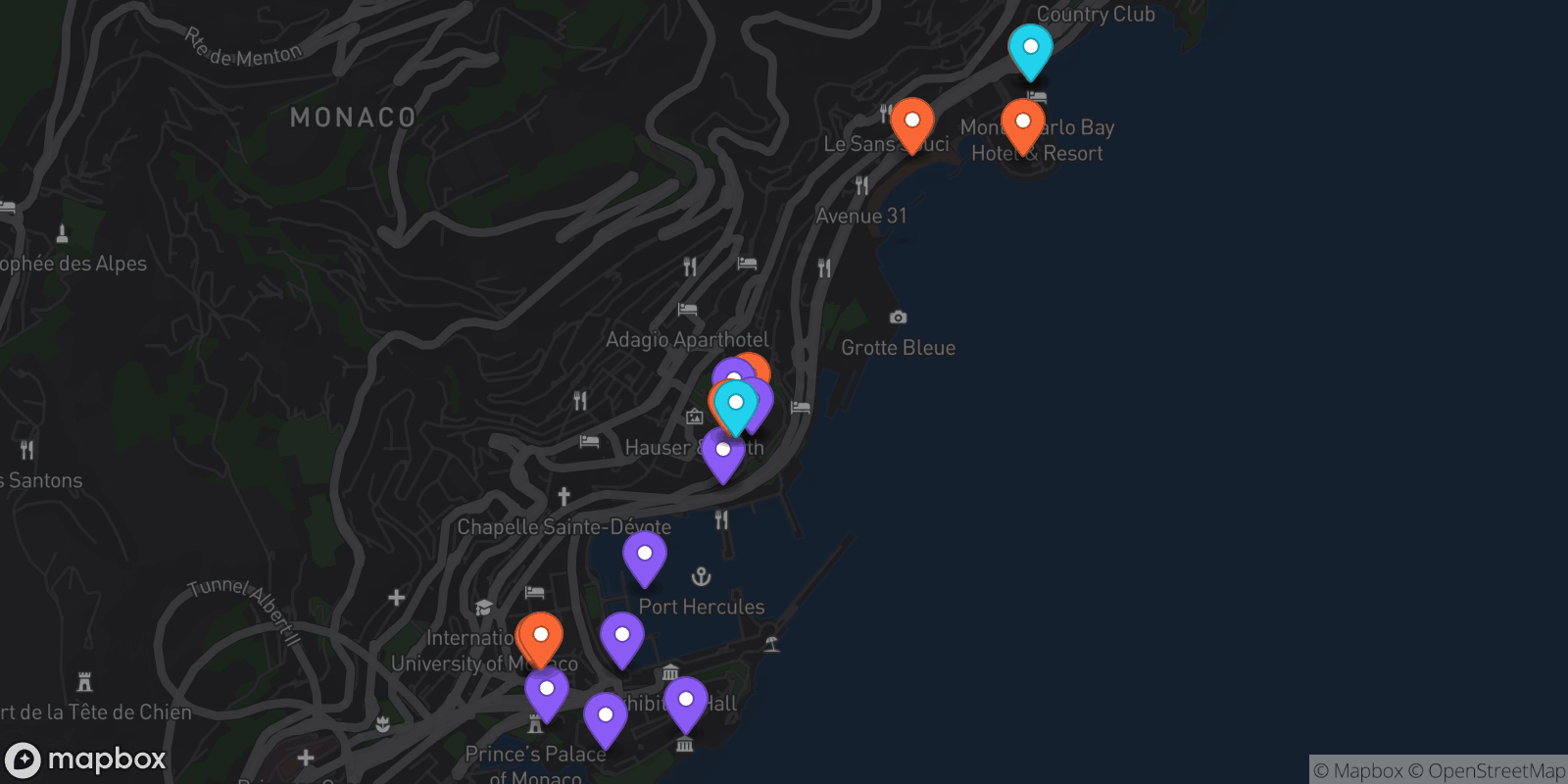 Map showing 20 locations