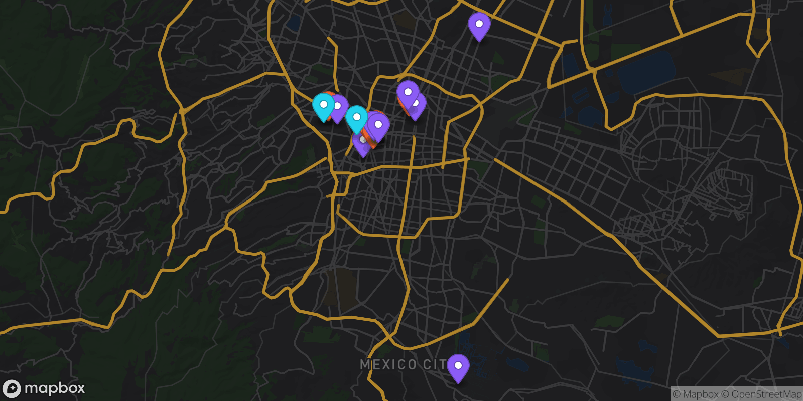 Map showing 16 locations