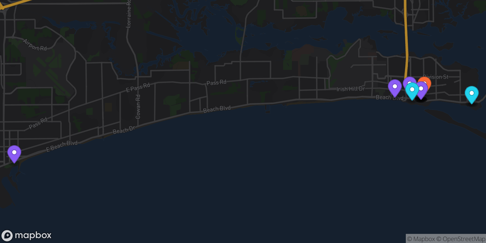Map showing 16 locations