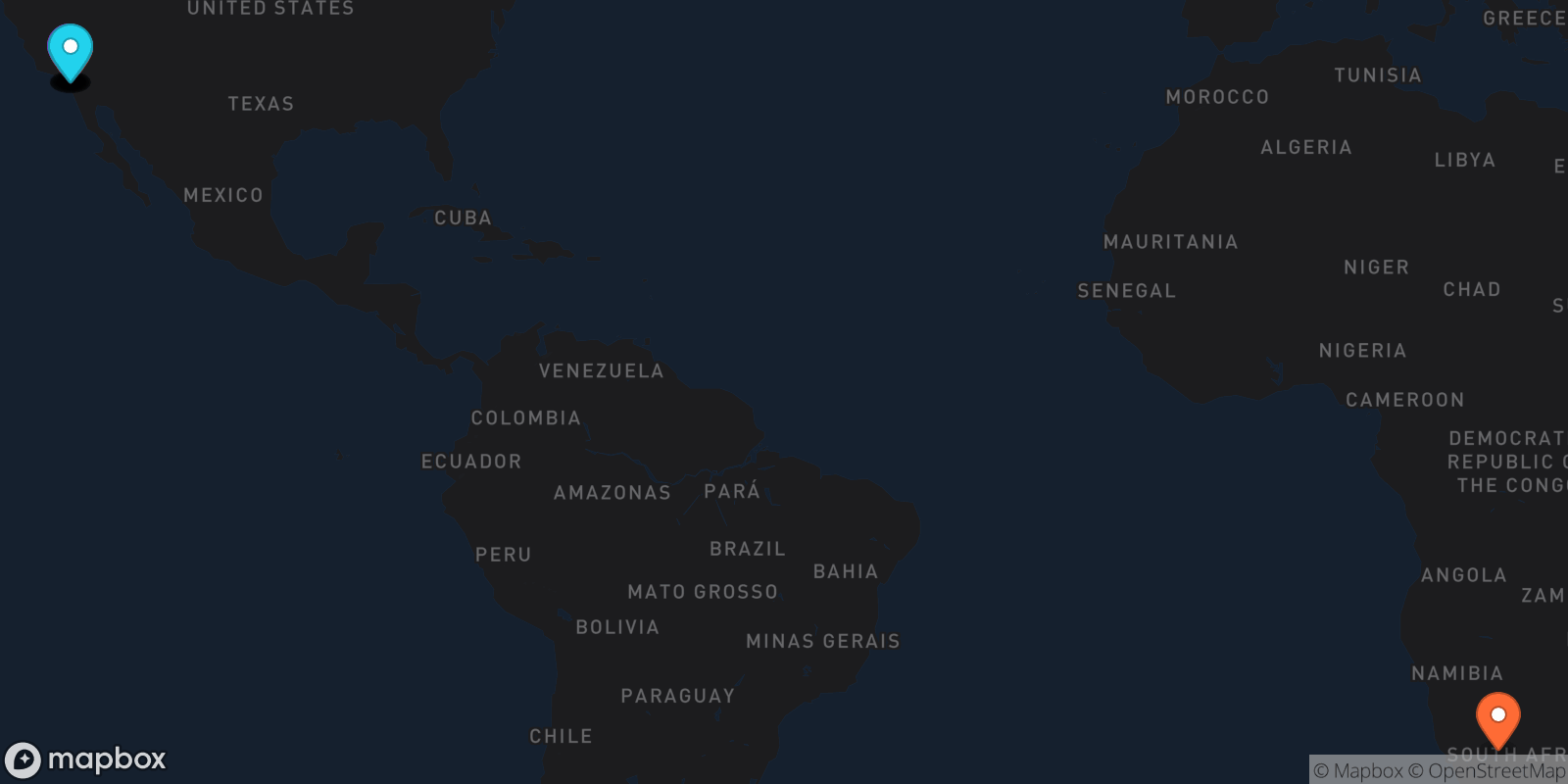 Map showing 13 locations