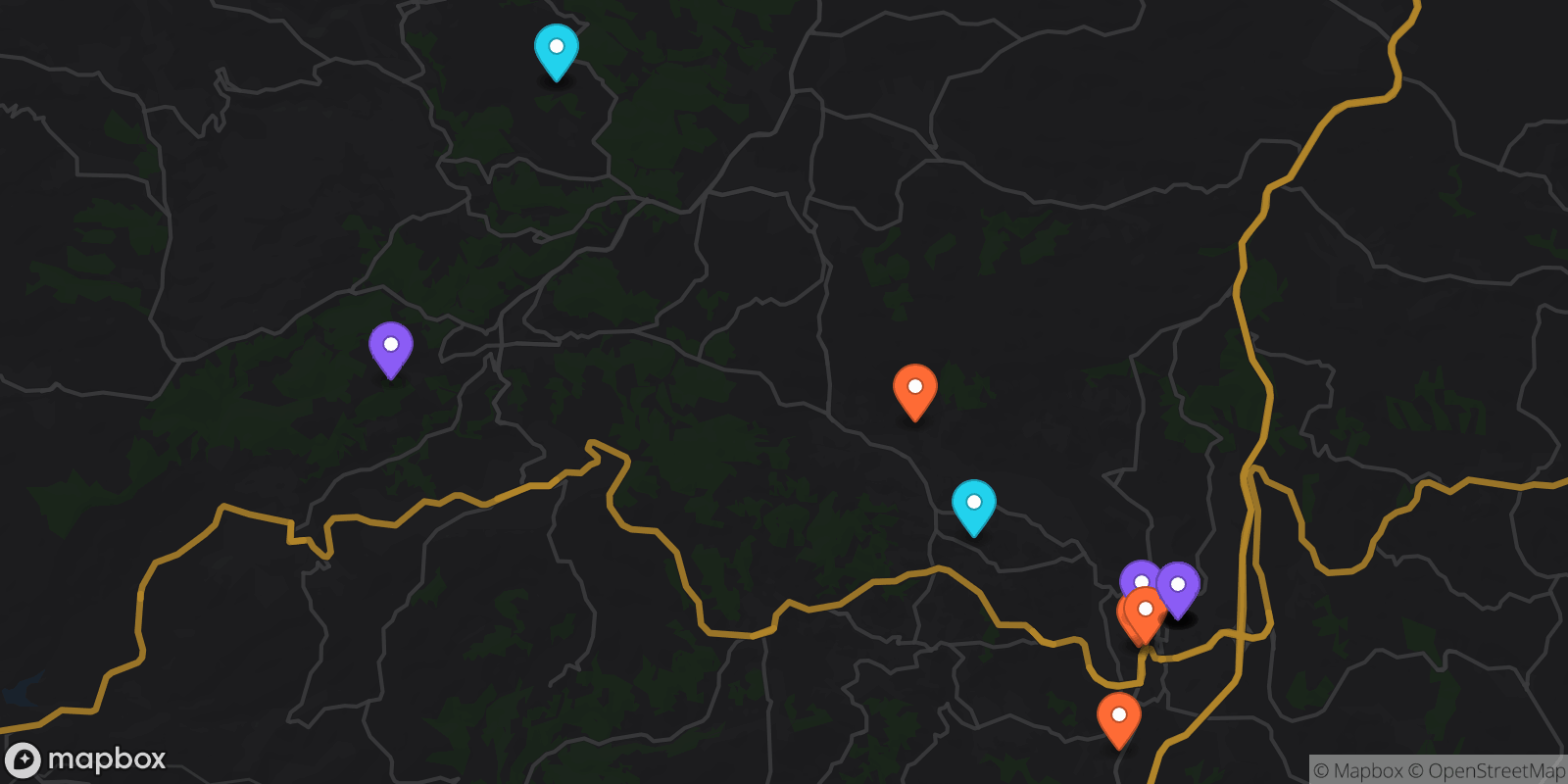 Map showing 15 locations