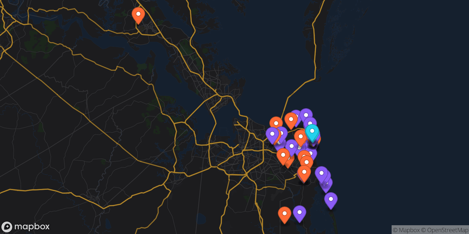 Map showing 46 locations