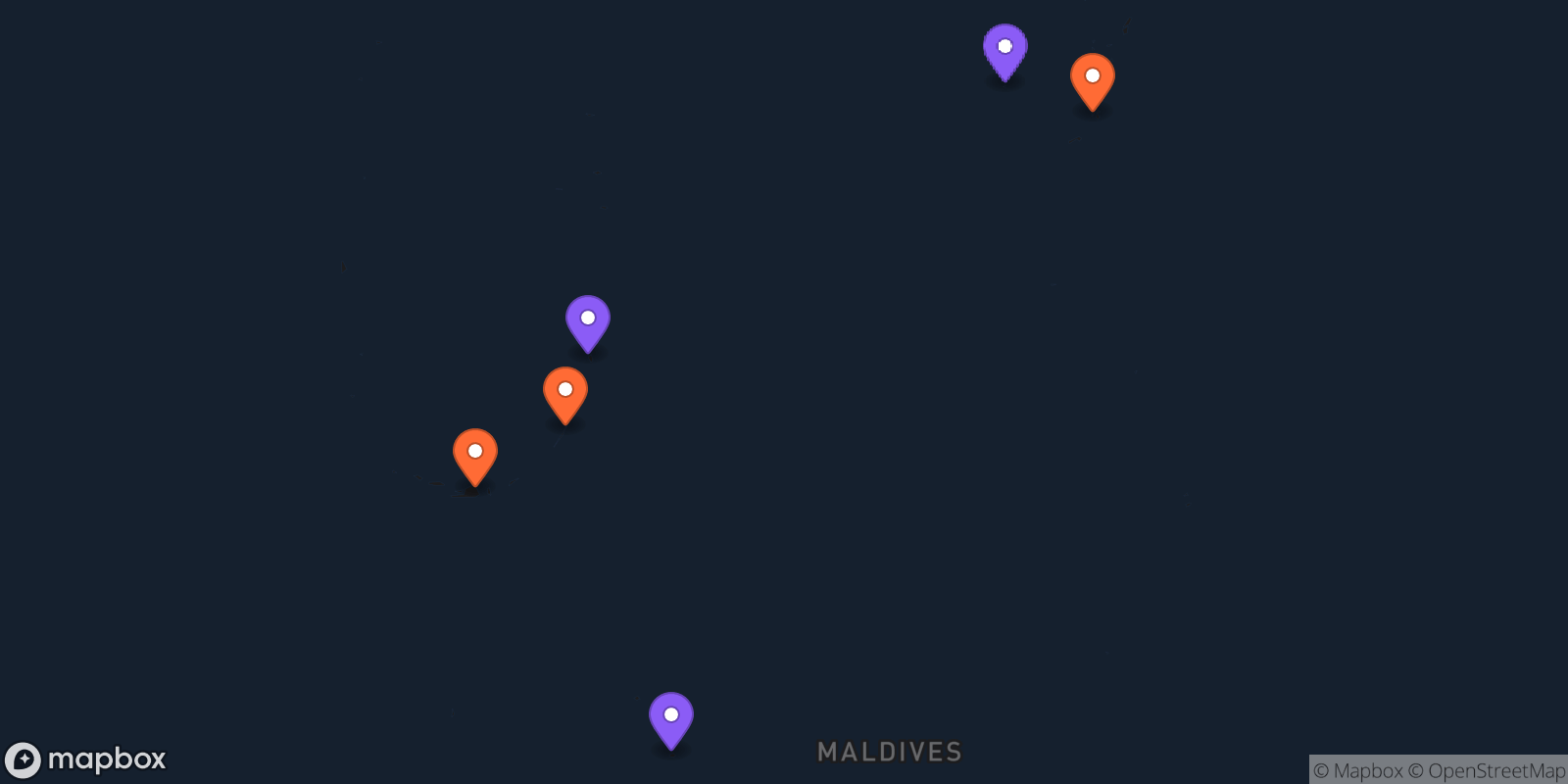 Map showing 6 locations