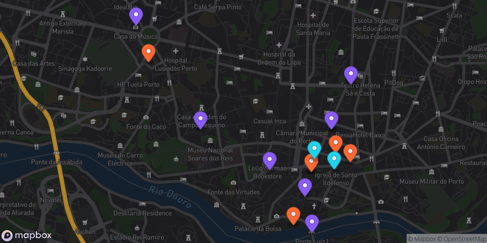Map showing 16 locations