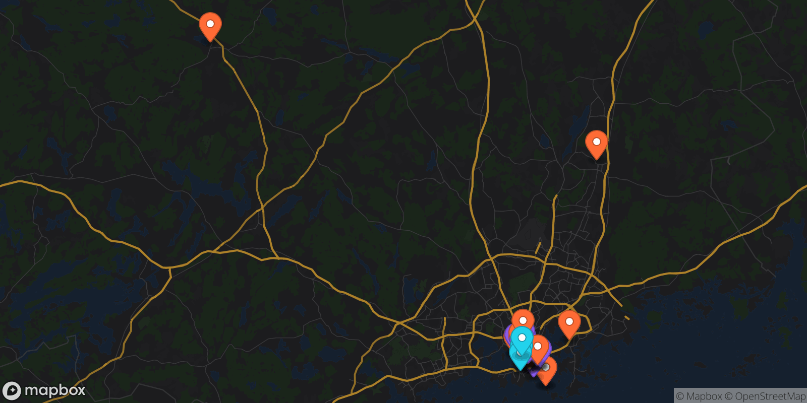 Map showing 45 locations