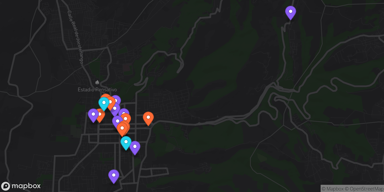 Map showing 20 locations