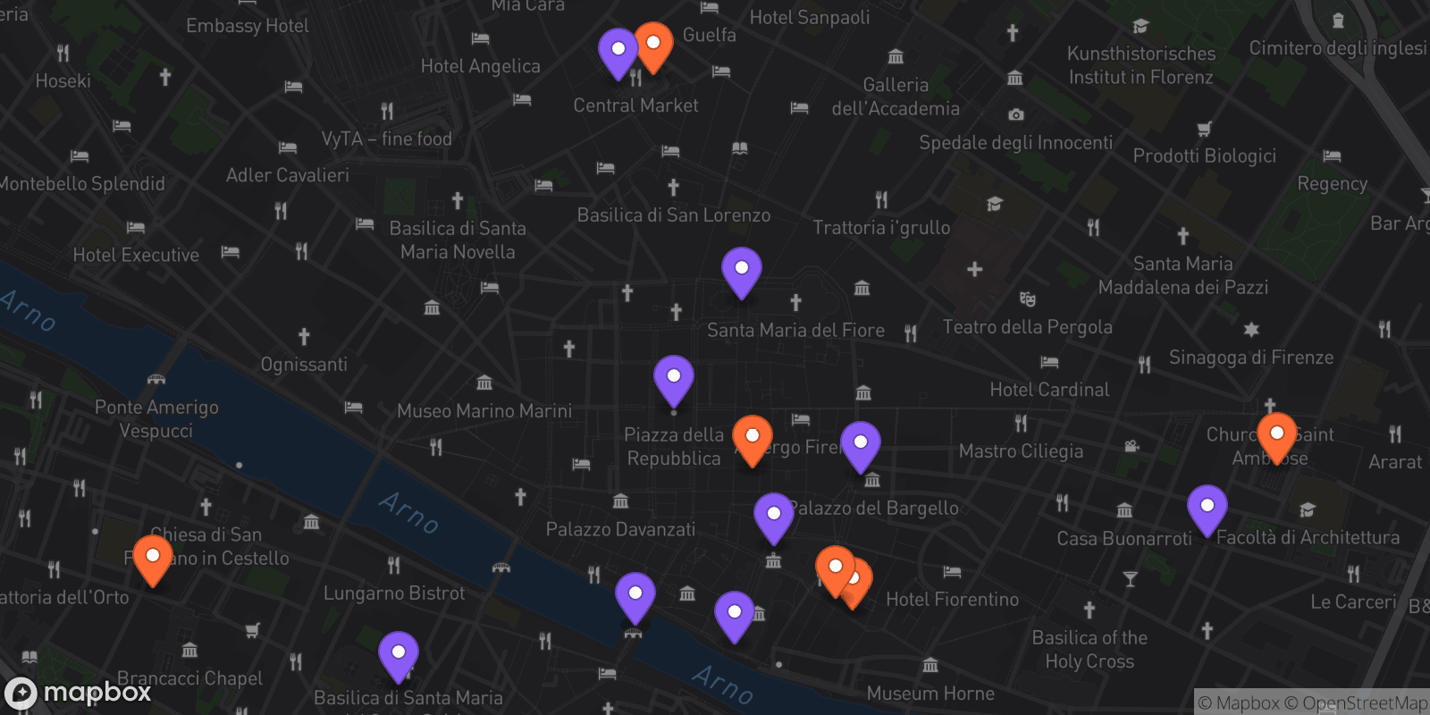 Map showing 15 locations