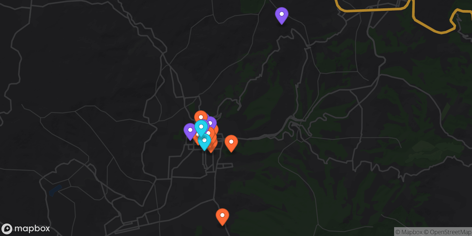 Map showing 19 locations