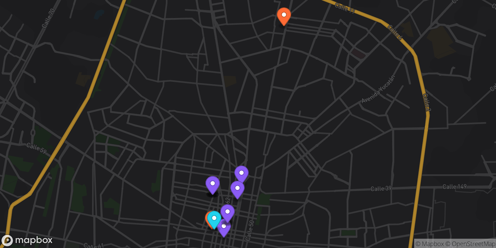 Map showing 13 locations