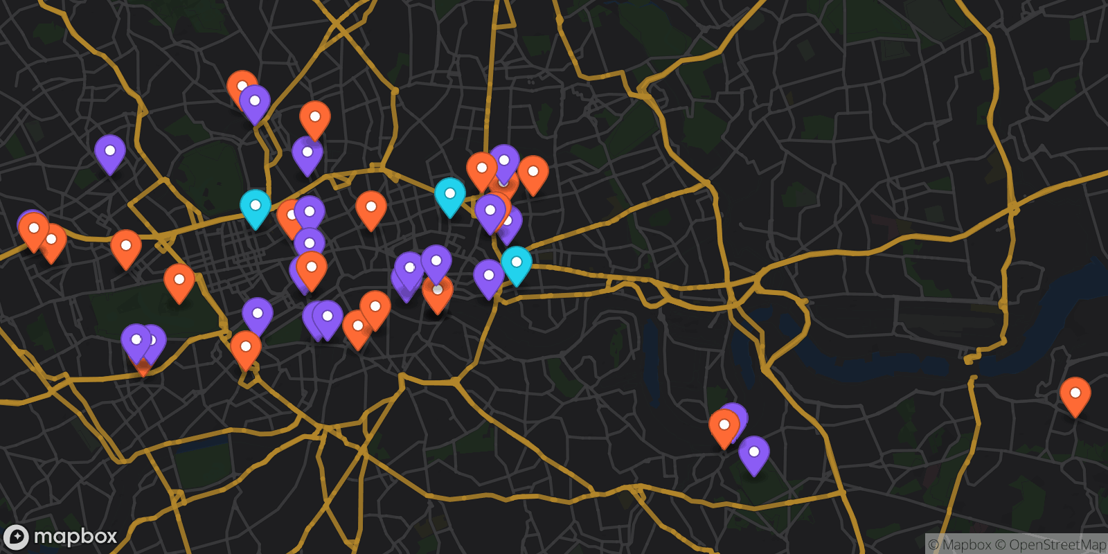 Map showing 46 locations