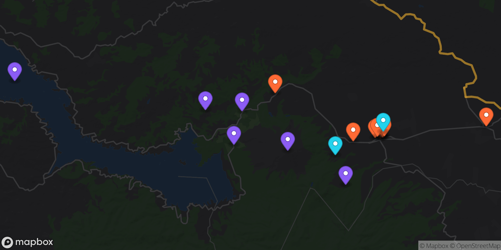 Map showing 20 locations