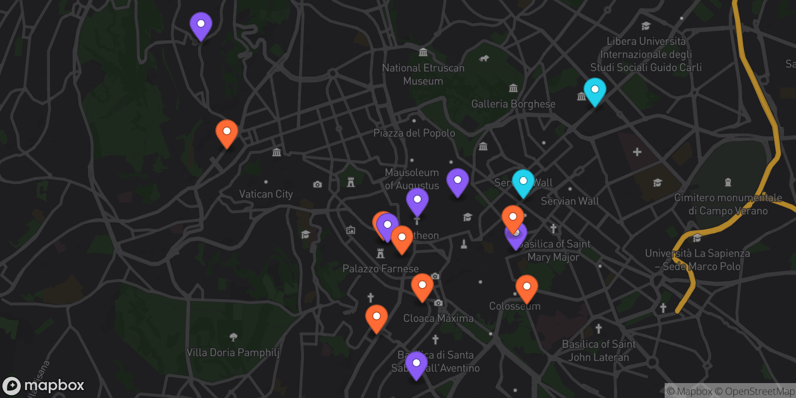 Map showing 15 locations