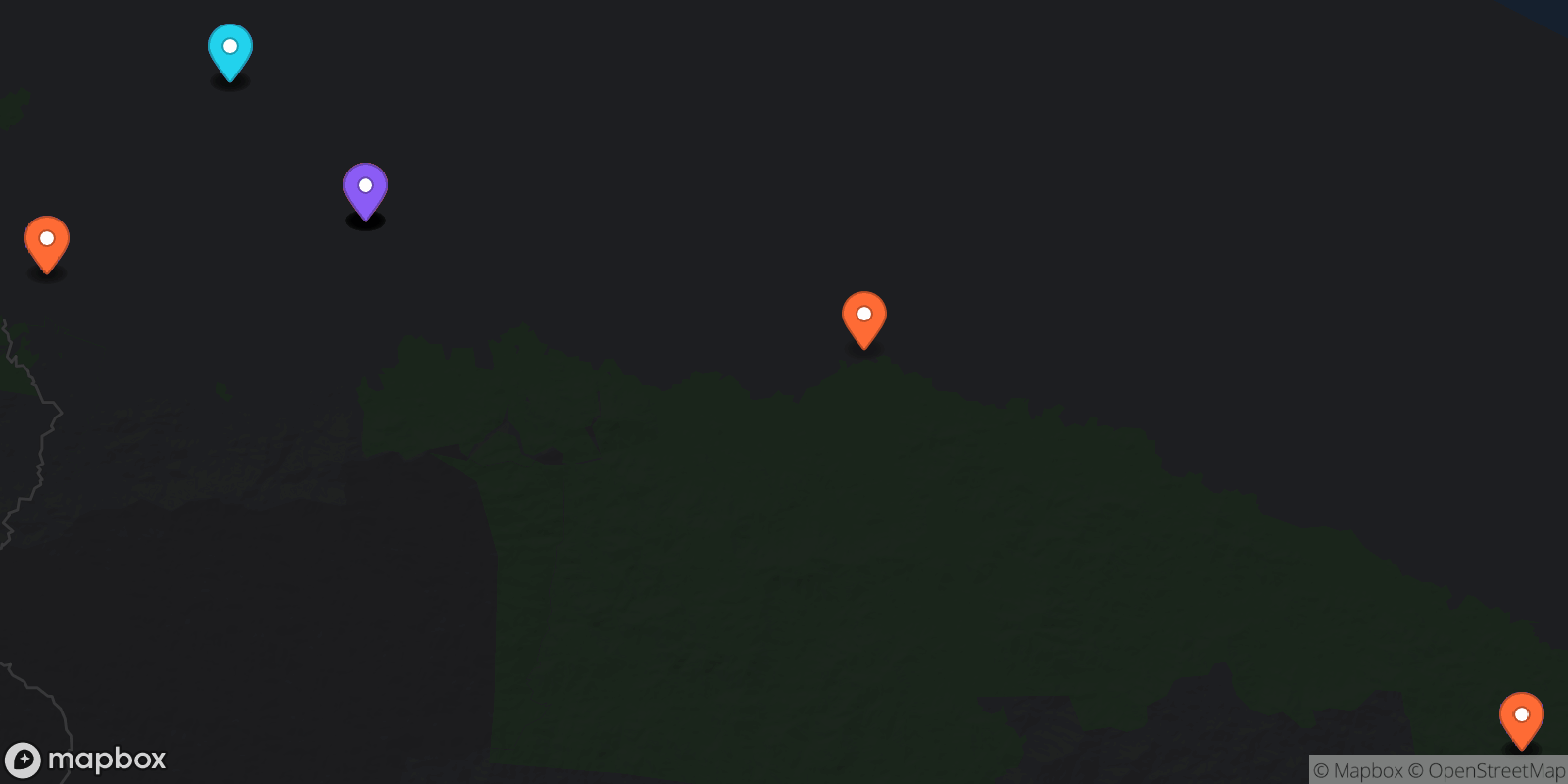 Map showing 20 locations
