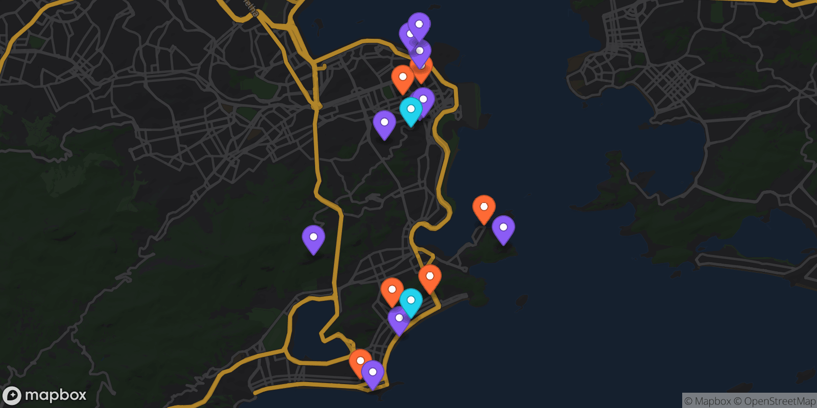 Map showing 18 locations