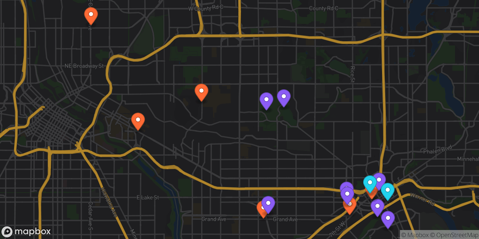 Map showing 16 locations