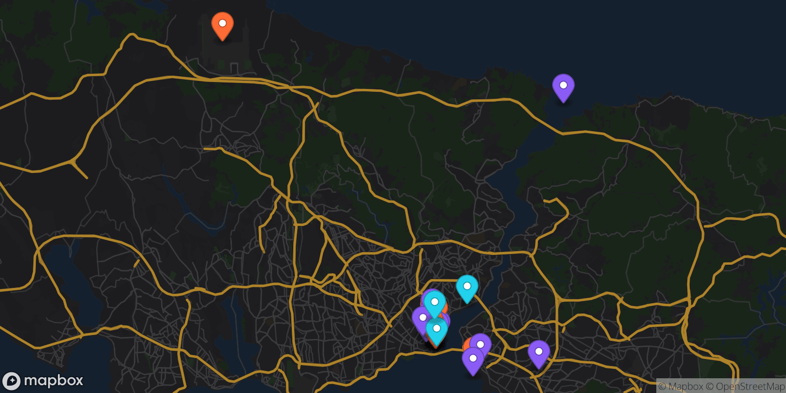 Map showing 33 locations