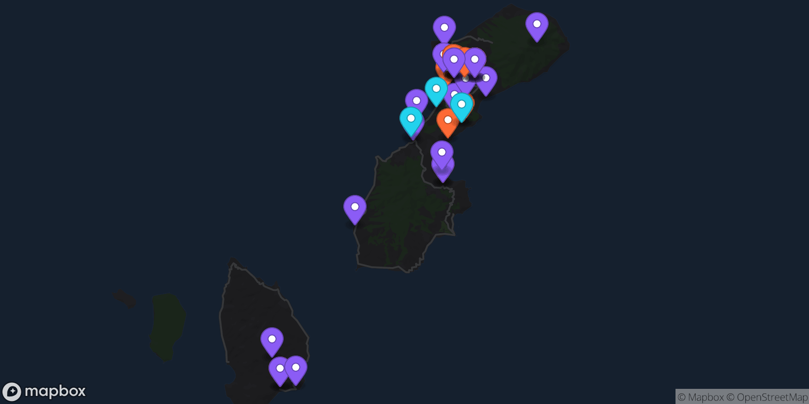 Map showing 41 locations