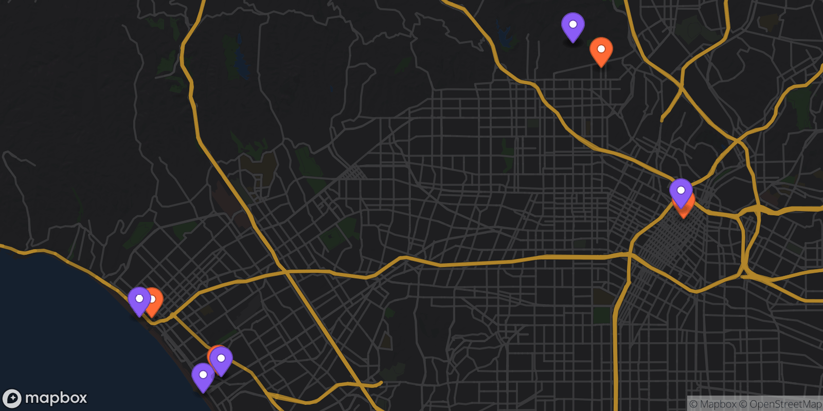 Map showing 10 locations