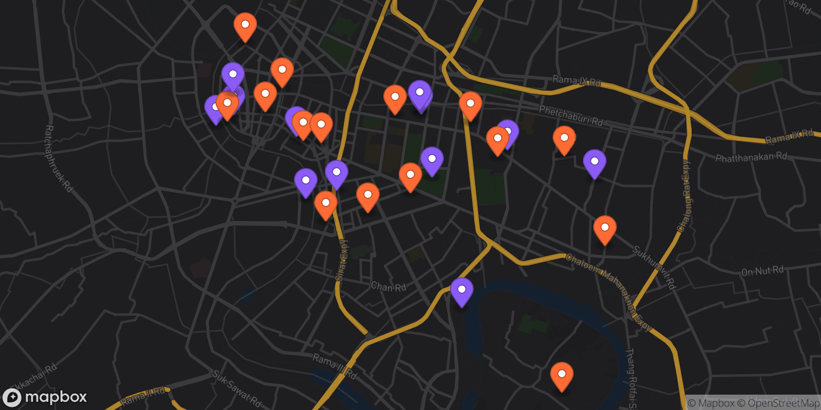 Map showing 27 locations