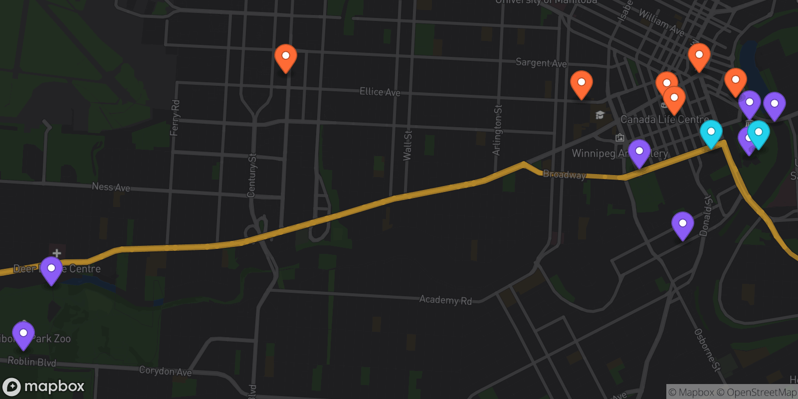 Map showing 15 locations