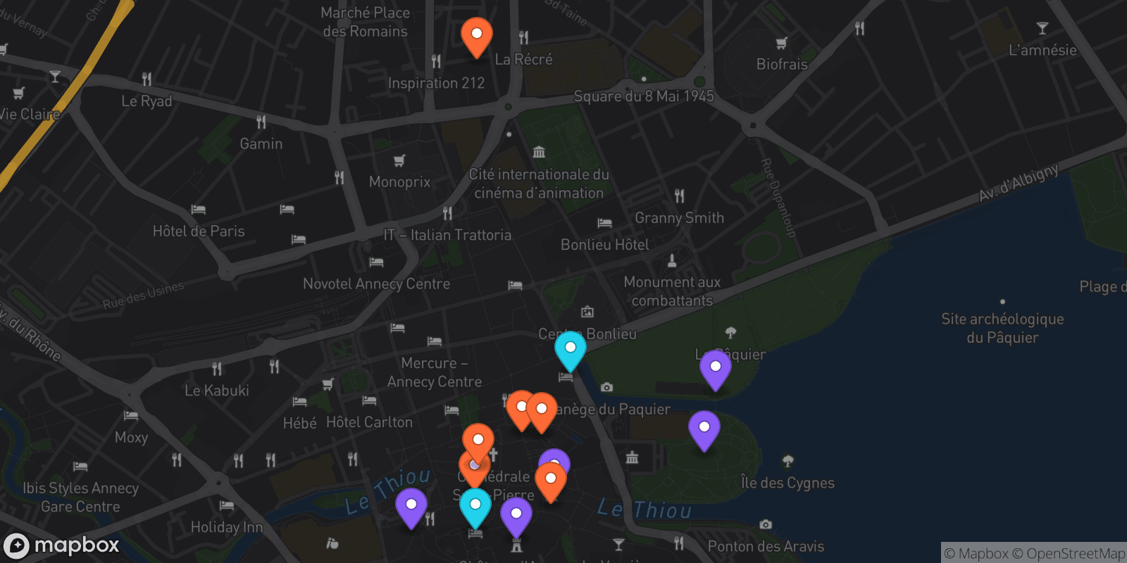 Map showing 13 locations