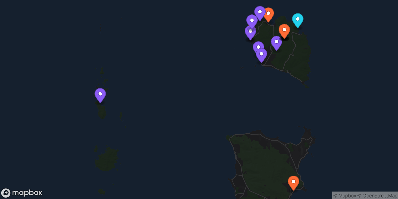 Map showing 16 locations
